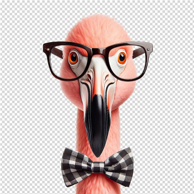 un flamenco rosa con gafas y una corbata de papagaio