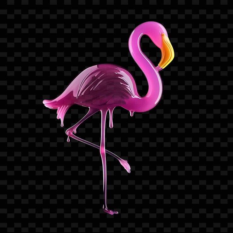 PSD un flamenco rosado con un pico naranja camina sobre un fondo negro