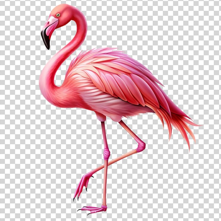 PSD un flamenco rosado de pie sobre un fondo transparente