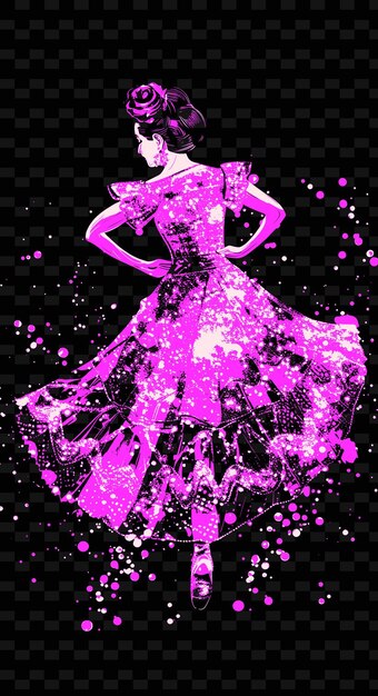 PSD flamenco-tänzerin in einem lebendigen kleid mit kastanien in der hand po vector illustration musik poster idee