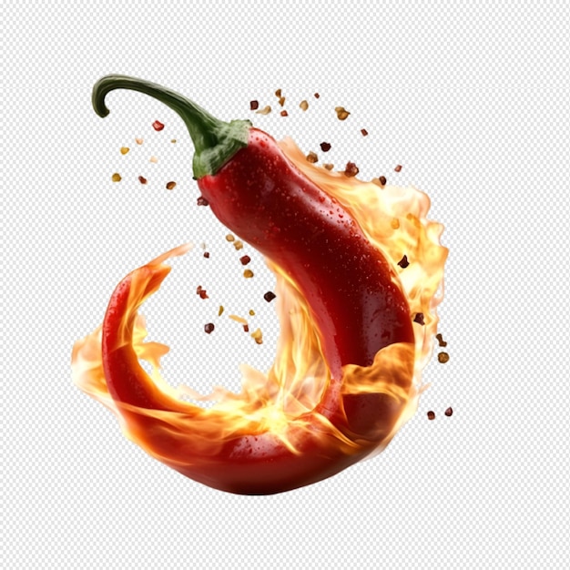 Flaming chili fruit isolated on white background