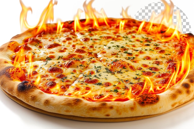 PSD flaming margherita pizza una clásica pizza margherit con un toque ardiente en un fondo transparente
