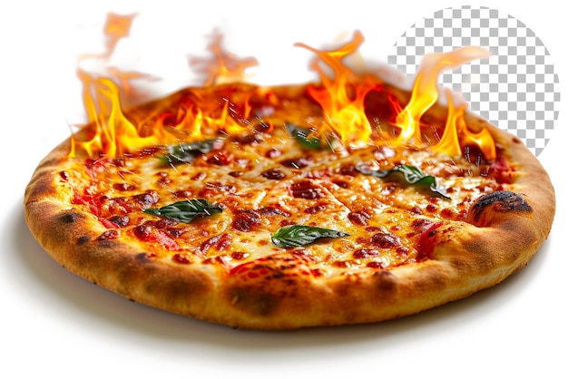 Flaming margherita pizza una clásica pizza margherit con un toque ardiente en un fondo transparente