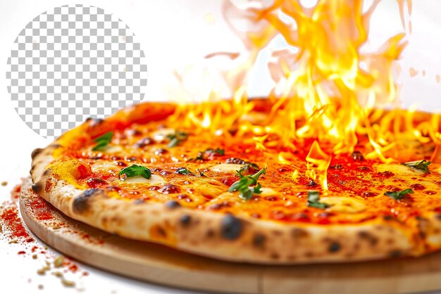 PSD flaming margherita pizza eine klassische margheritas-pizza mit einem feurigen twist auf durchsichtigem hintergrund