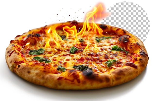 PSD flaming margherita pizza uma pizza margherit clássica com um toque de fogo em fundo transparente