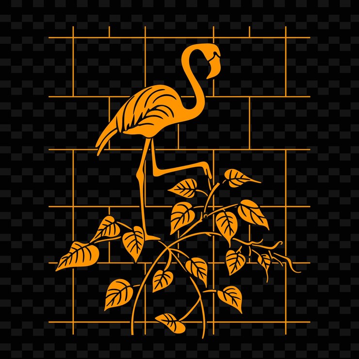 PSD un flamingo en un árbol con flores de naranja