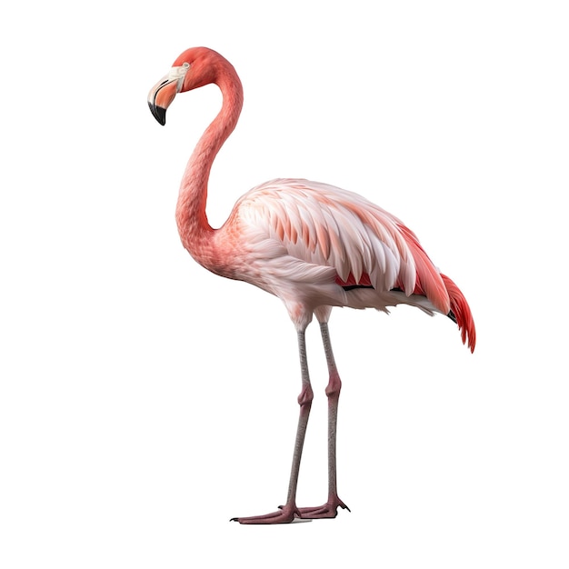 PSD flamingo blanc rose courbé cou en forme de cœur et posture debout jambes proches soulevez une jambe isolé