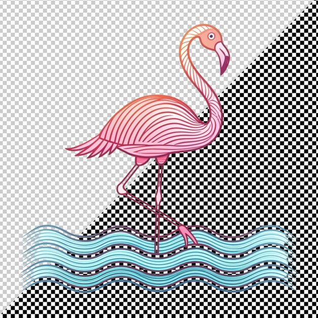 PSD flamingo de desenho animado bonito no mar vetor em fundo transparente