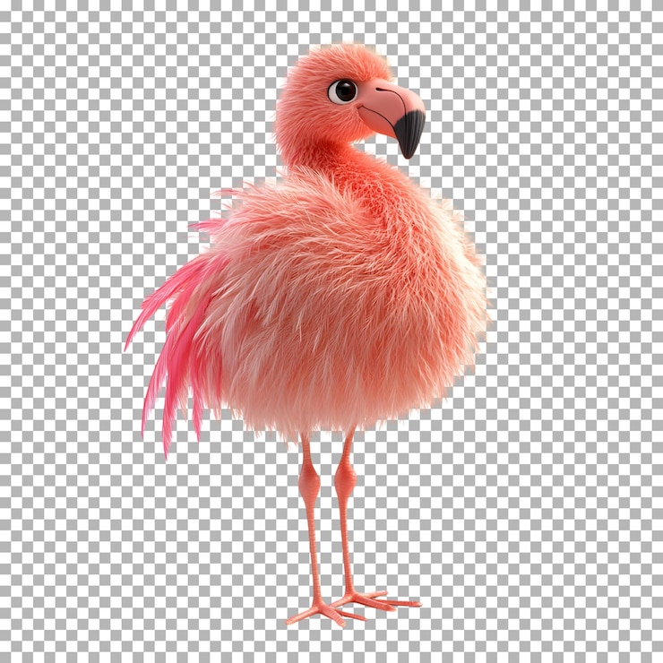 PSD flamingo di cartone animato soffice isolato su uno sfondo trasparente
