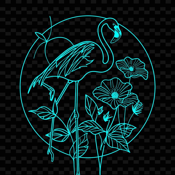 PSD un flamingo con flores y un pájaro en el fondo