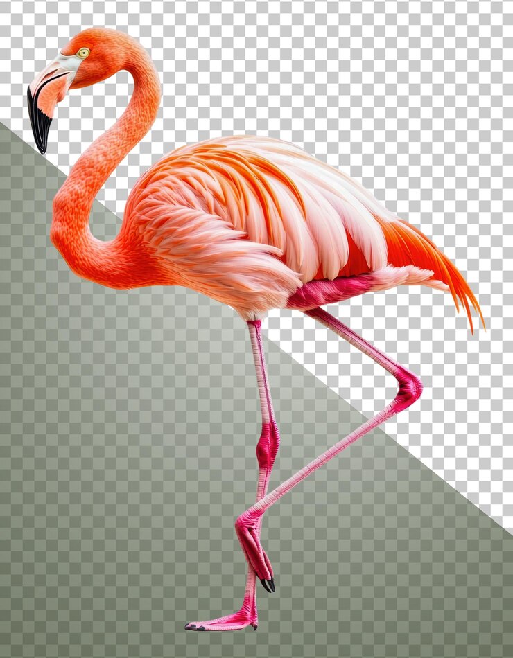 PSD flamingo in piedi con grazia su una gamba in natura tagliato stock png