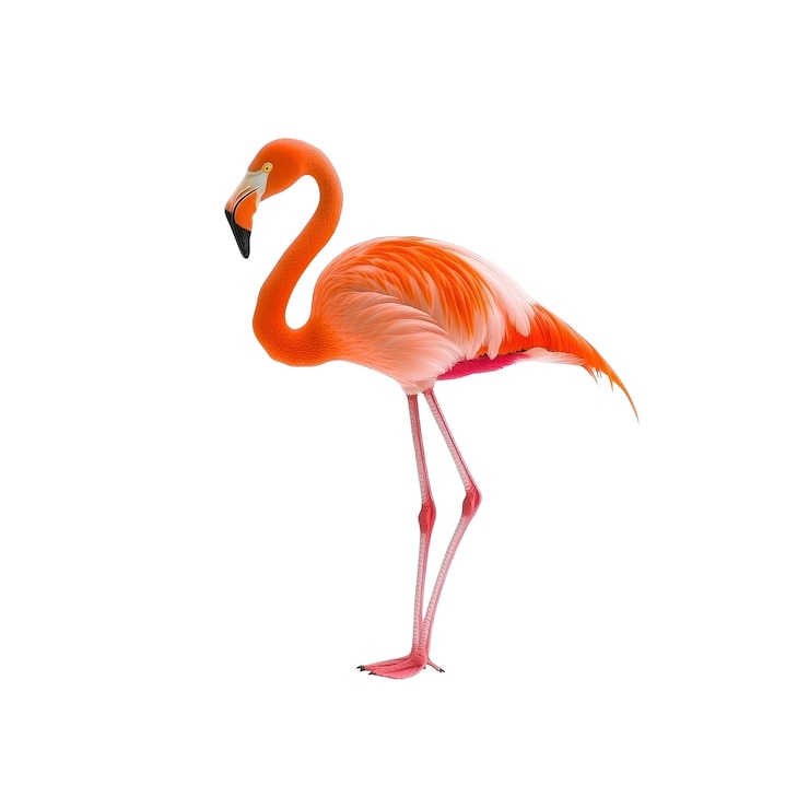 PSD flamingo rosa in piedi su una gamba su uno sfondo nero