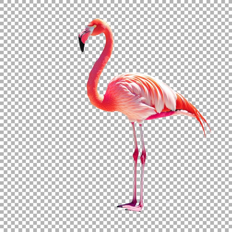 PSD flamingo rosa in piedi su uno sfondo trasparente