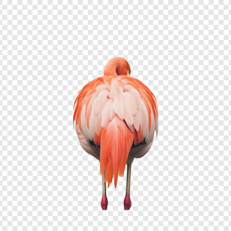PSD flamingo rosa vista posteriore piume gambe uccello