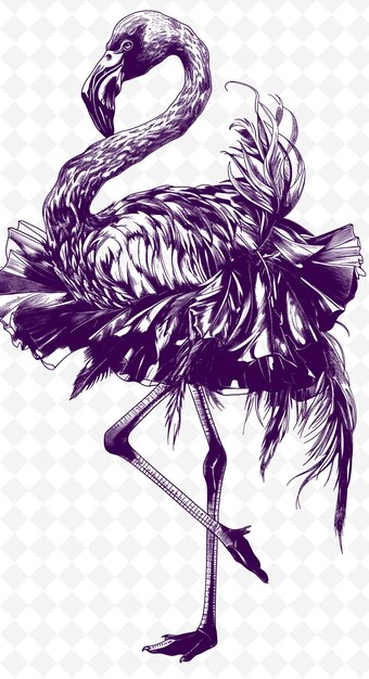 PSD flamingo avec un tutu et une expression gracieuse design d'affiche animaux sketch art collections vectorielles