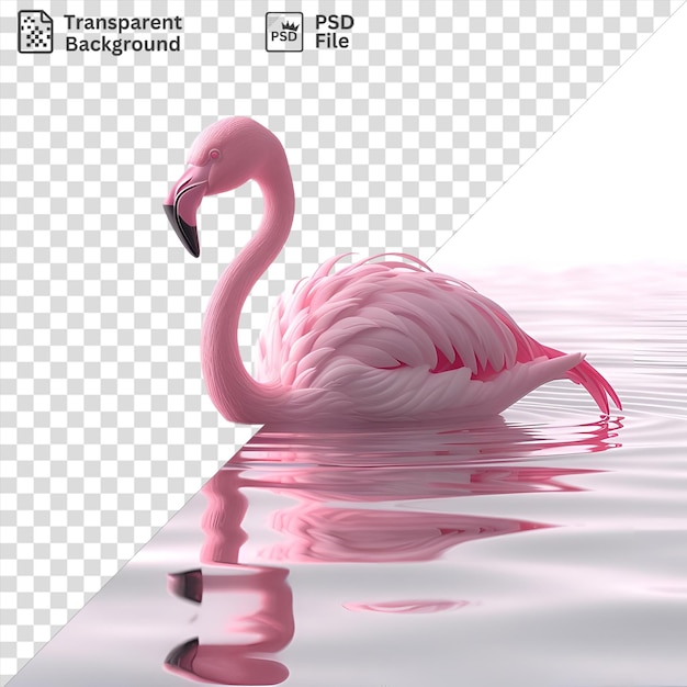 Flamingos animados en 3d vadeando elegantemente en un estanque con su largo cuello y pico negro visibles mientras su reflejo es visible en el agua los flamencos rosados y