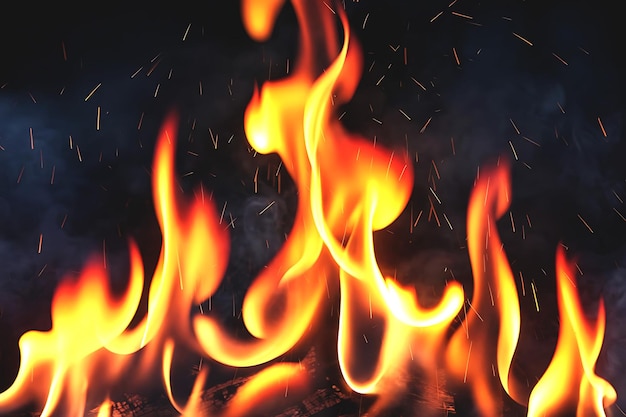 Flamme de feu sur un fond noir sombre