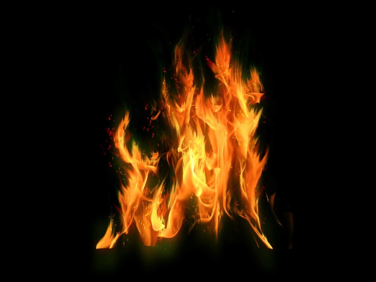 PSD flammes de feu avec fond noir