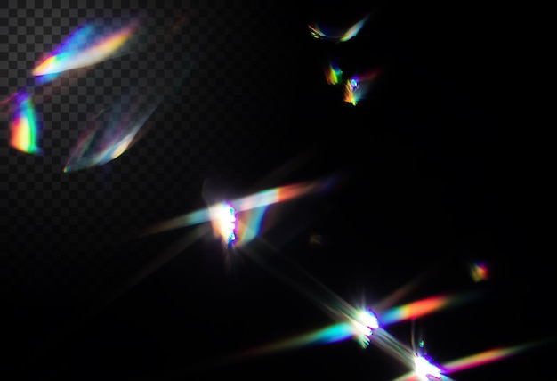 Flares de lente vibrantes e efeitos de luz em um fundo transparente