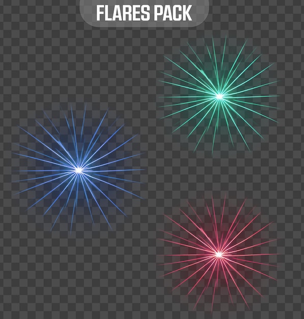Flares Pack PSD Gráficos de ráfaga de luz azul verde y roja