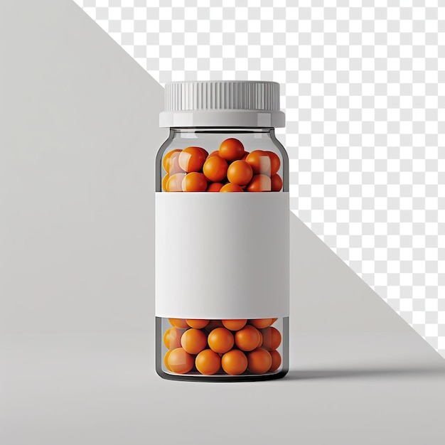PSD flasco com comprimidos laranja e rótulo em branco