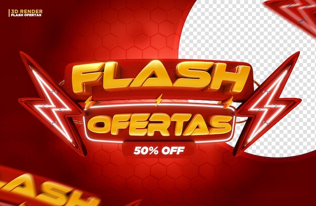 PSD flash rouge offre le rendu 3d de l'étiquette de promotion