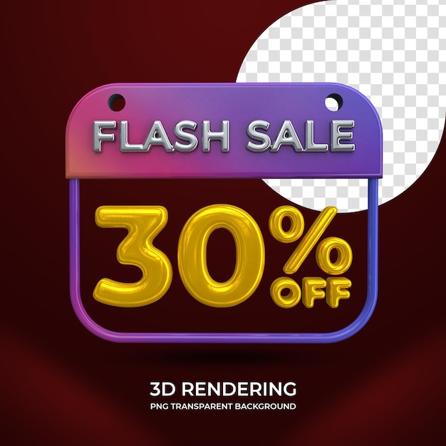 Flash sale 30 prozent rabatt 3d-rendering isolierter transparenter hintergrund