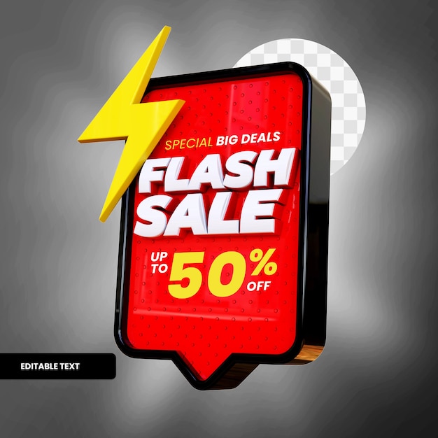 Flash Sale Textfeld mit Rabatt in 3D-Rendering