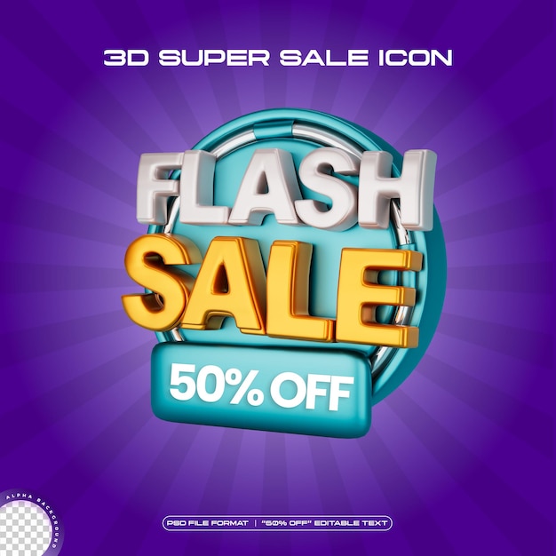 Flash-Verkauf mit 50 % Rabatt 3D-Promotionsbanner mit bearbeitbarem Text