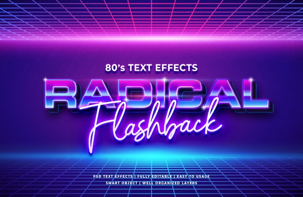 PSD flashback radical efeito de texto retrô dos anos 80