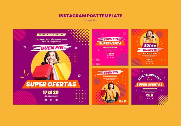 PSD flat design buen fin postagens no instagram