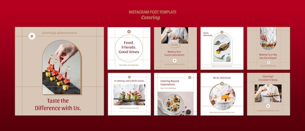PSD flat design catering-dienst instagram-posts