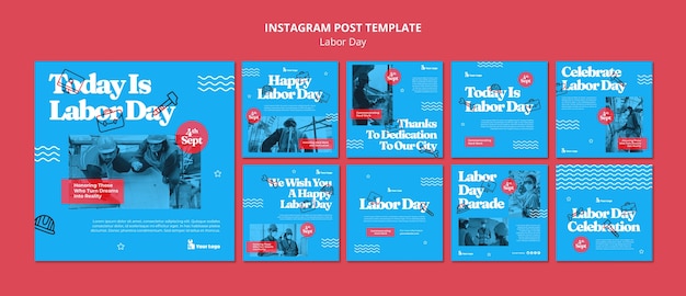 PSD flat design dia do trabalho posts no instagram