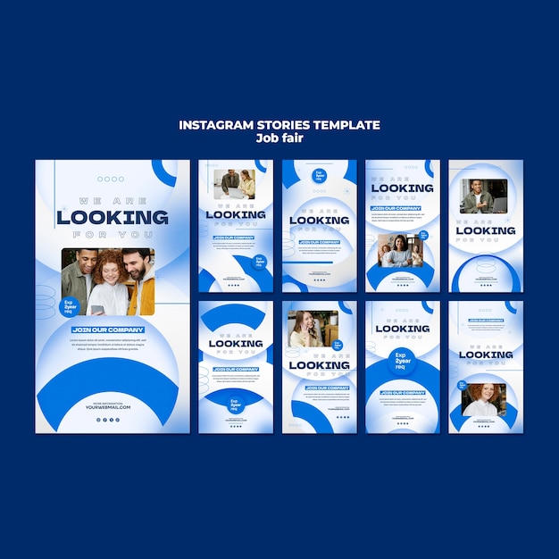 Flat design job fair Instagram stories