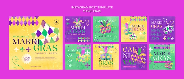 Flat design mardi gras-instagram-posts