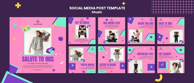 PSD flat design music instagram posts template design