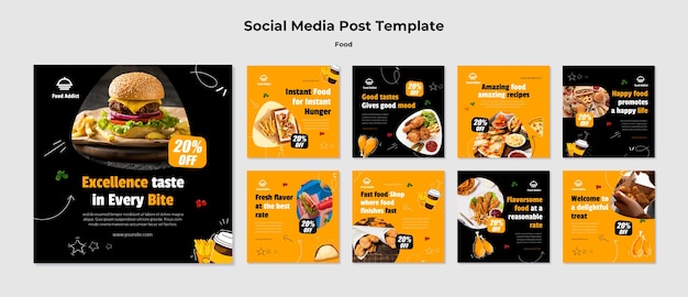 Flat design postagens modelo de comida