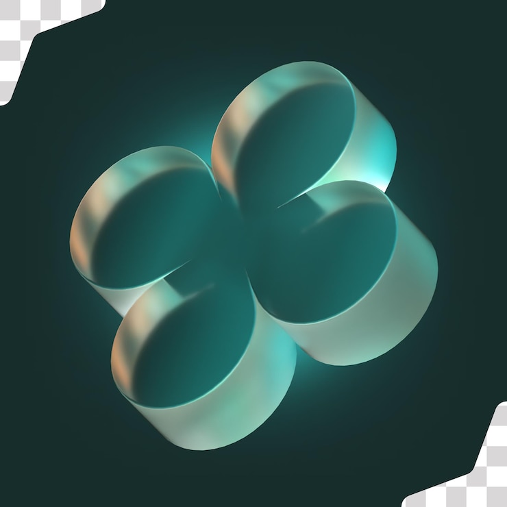 flat flower abstract 3d shape with glass material base
