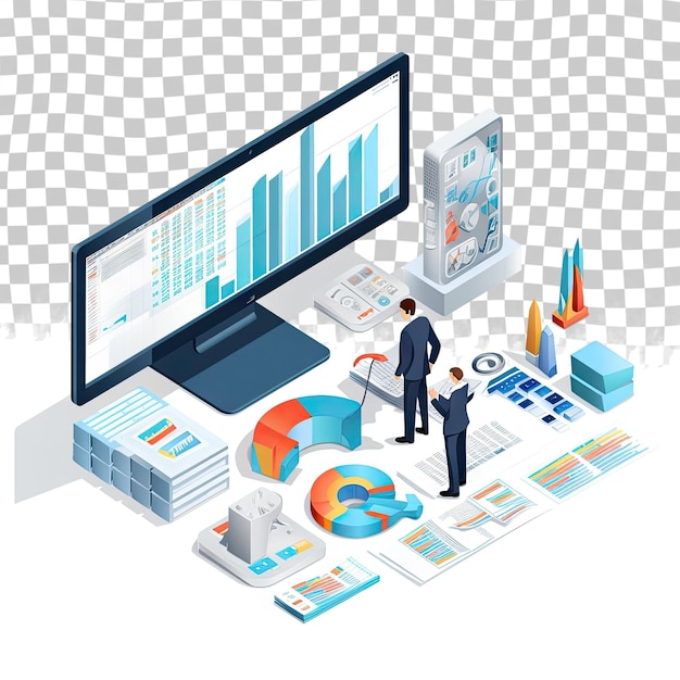 Flat isometric concept illustration investment business income analysis symbol Isolated on transpa
