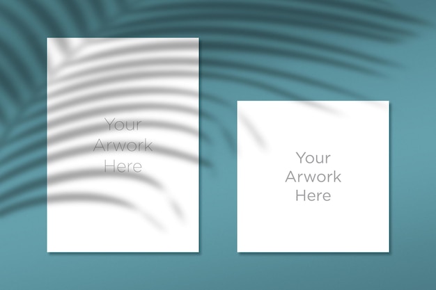 Flat Lay A4 y Square Paper Mockup con sombra de hojas