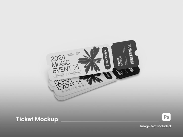 PSD flat lay event pass mockup 3d render