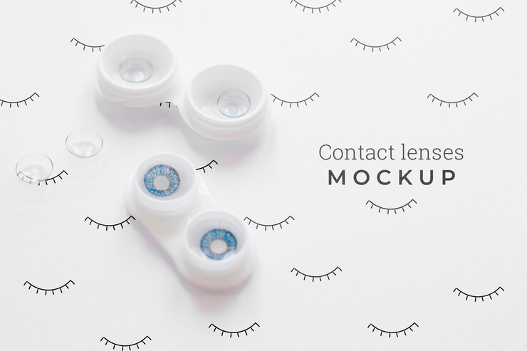 PSD flat lay optics bodegón surtido sobre fondo blanco.