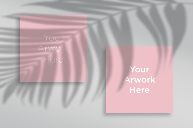 Flat Lay Two Square Paper Mockup mit Blattschatten