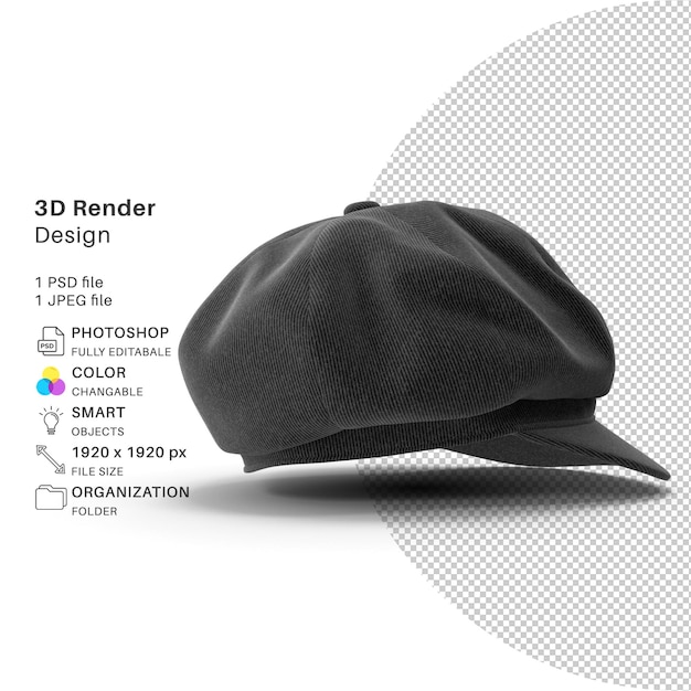 Flat wool trendy cap hat 3d-modellierung psd-datei realistische kappe