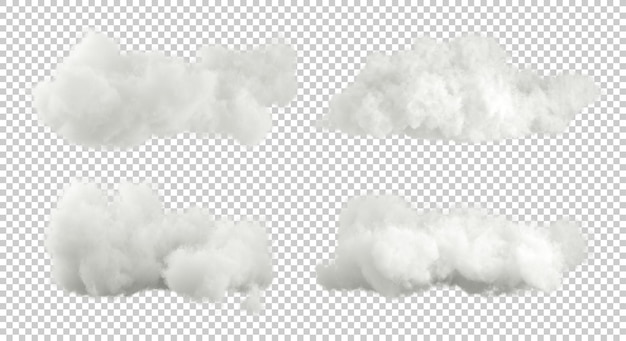 Flauschige klare weiße Wolken schneiden transparente Hintergründe mit Spezialeffekt 3D-Rendering aus