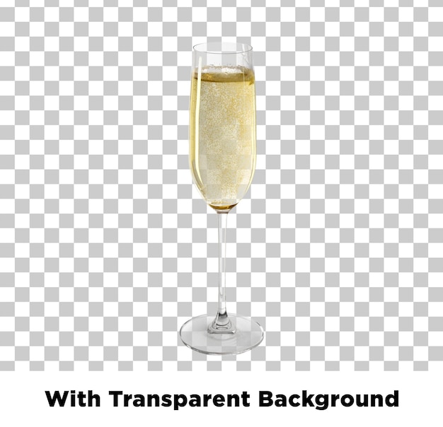 Flauta de champán con burbujas y fondo transparente