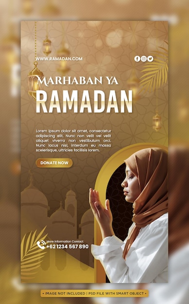 Flayer Story Médias Sociaux Ramadan Salutation Or Fond Islamique Avec Modèle Photo