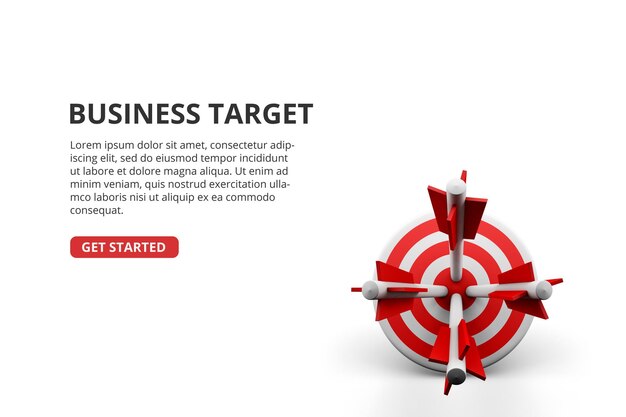 PSD flecha de tiro com arco bem-sucedida no conceito de realização de objetivo de negócios de alvo 3d