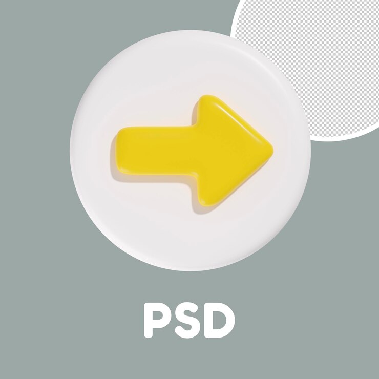 PSD flecha derecha amarilla 3d icono blanco redondo