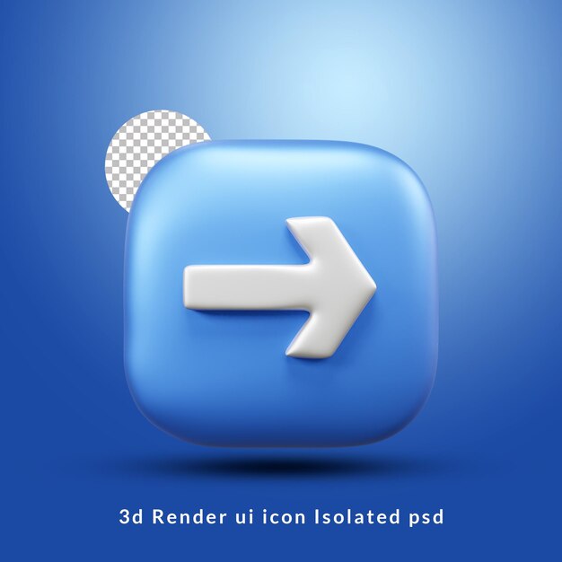 Flecha derecha icono de interfaz de usuario 3d render aislado